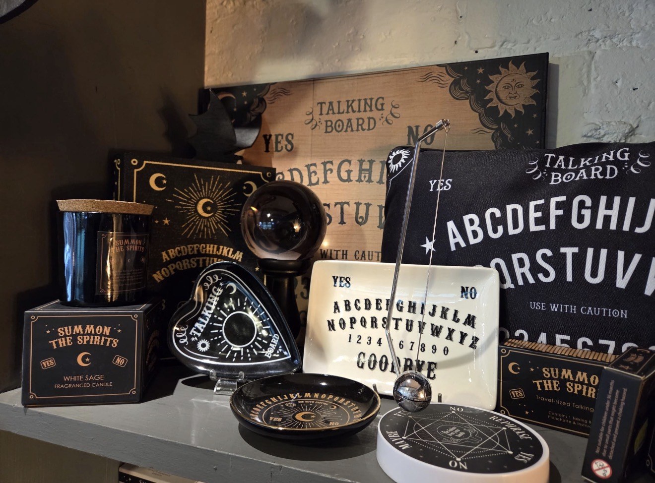 Talking board and spell shelf at The Wenlock Witch