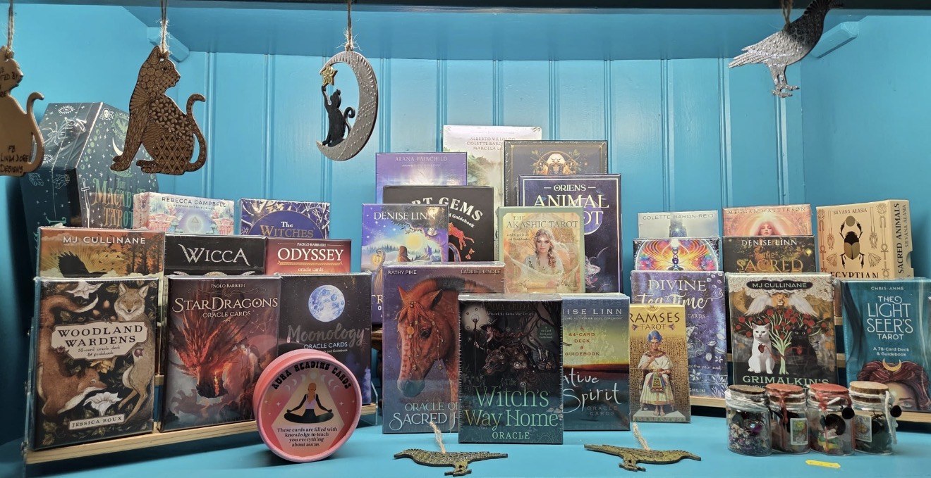 Shelving display with gifts and spiritual items